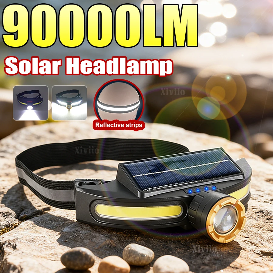 

90000LM светодиодный солнечный налобный фонарь COB налобный фонарь со встроенной батареей USB перезаряжаемый налобный фонарь открытый кемпинг рыбалка солнечный налобный фонарь