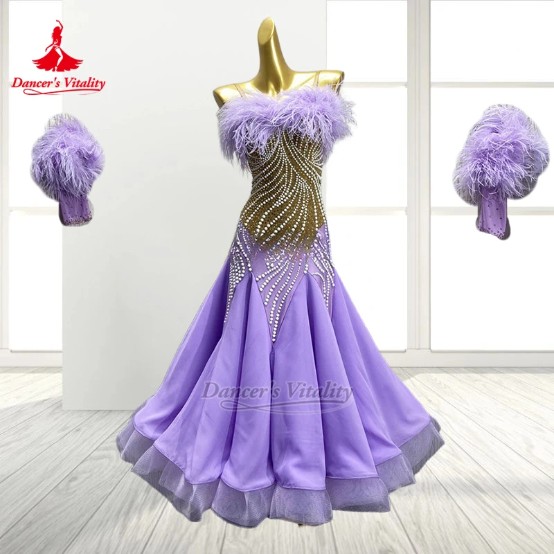 

Female Adult Social Dance Sleeveless Sling Dresses Customize Dancer's Vitality Adult Quickstep Backless Perform&Contest Costume