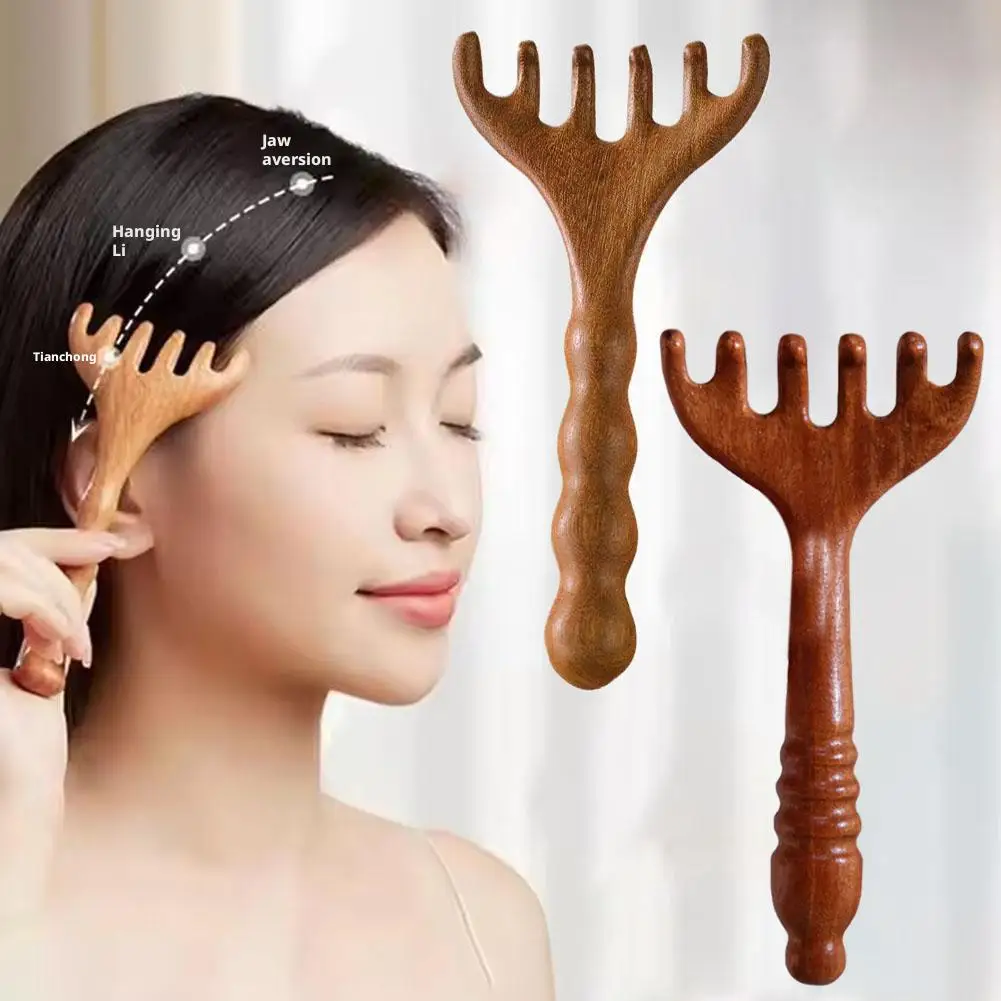 Body Meridian Massage Comb Sandalwood Deer Antlers Wide Tooth Acupuncture Help Blood Circulation Anti-static Smooth Hair