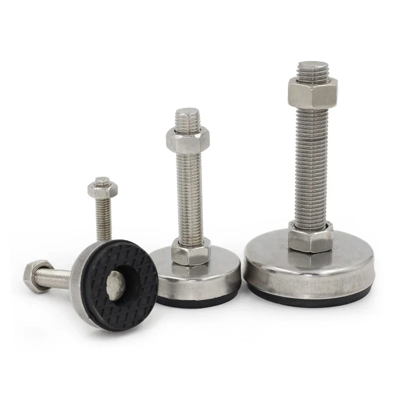 4Pcs Stainless Steel Dia 85mm Level Fixed Adjusting Feet with M16 Screw For Industry, Machinery Heavy Rubber Damping Pad