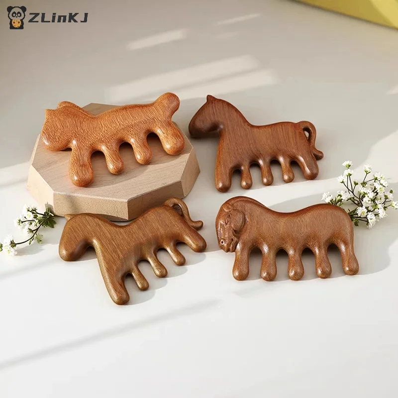 

▶ Массажер для головы, лица и кожи головы Гуа Ша с широкими зубцами, массажный гребень для тела, подарок на Китайский Новый год, Год Лошади, деревянный массажный гребень для терапии.