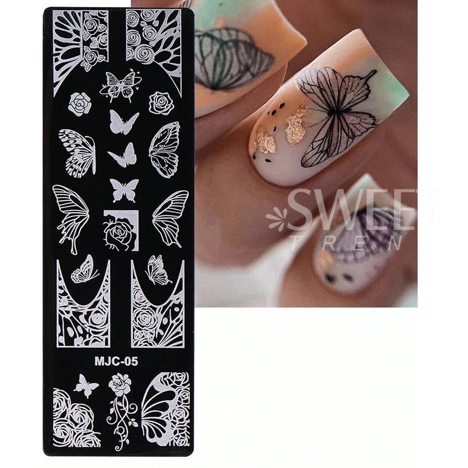 3pcs Bow Tie Nail Stamping Plates Butterfly Design Floral Flower Leaf  Nail Art Stamp Stencil Printing Template Manicure Tools