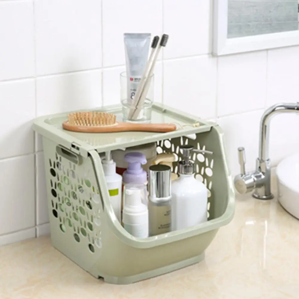 Storage Basket Stackable Carry Handle Hollow-design High Capacity Kitchen Vegetable Fruit Storage Rack Shelf Home Supplies