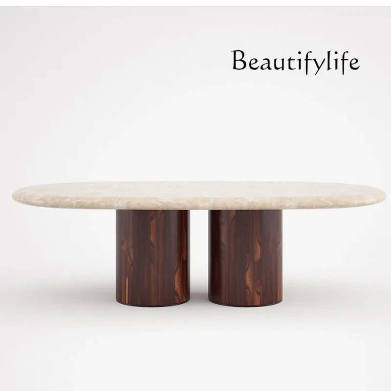 QNatural Marble Dining Table Living Room Wabi Sa Travertine Table Designer Round Dining Table Dining Room