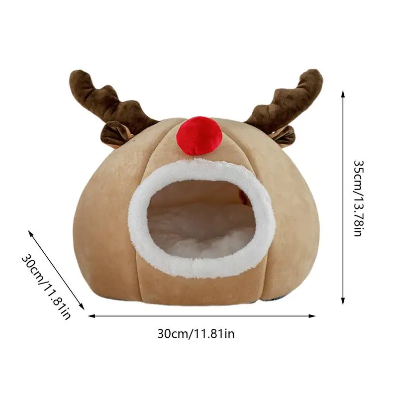 Christmas Reindeer Dog Nest With Soft Cushion Semi-Enclosed Cat House Bed Winter Warm Pet Cave Supplies For Puppy And Dogs