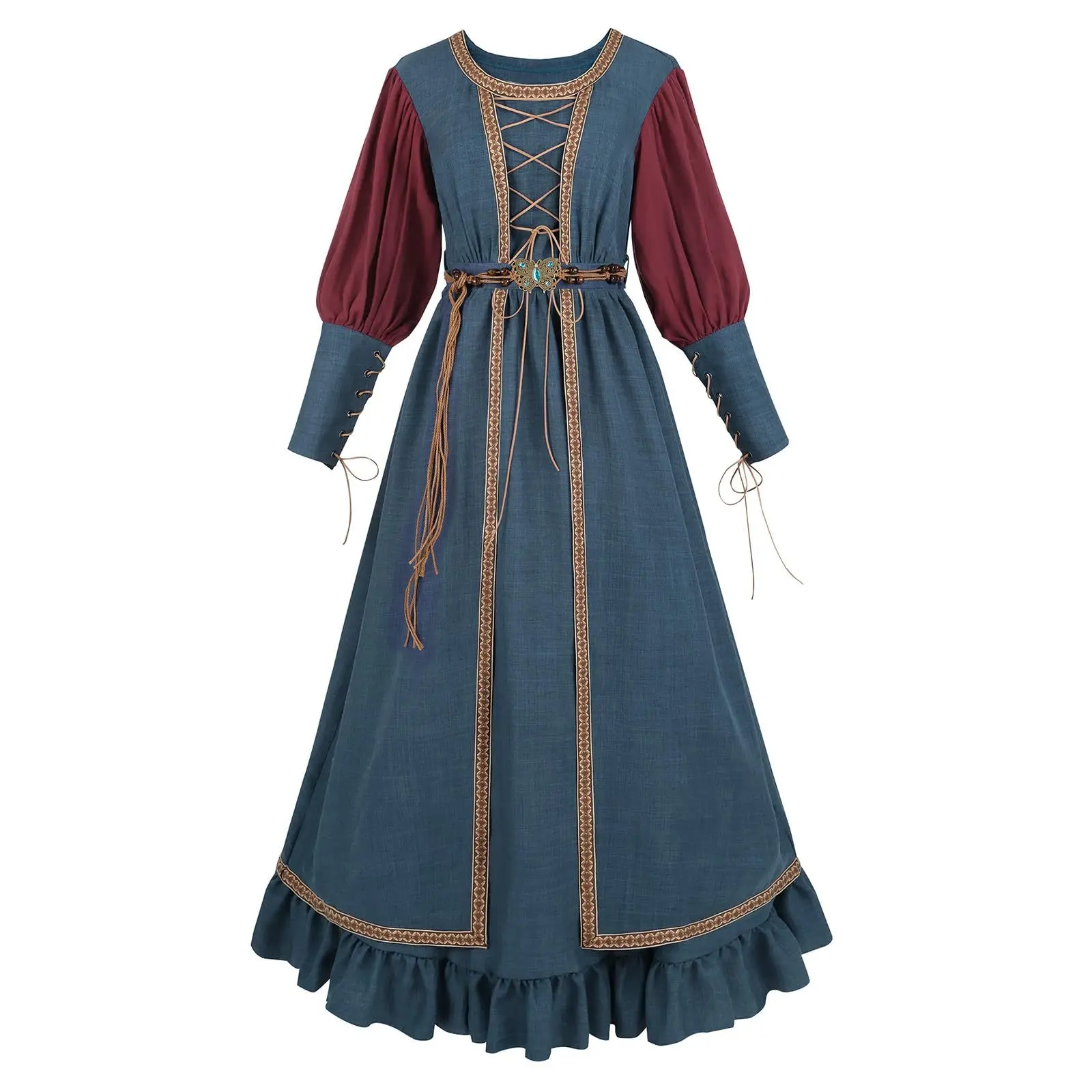 

Medieval Renaissance Women Dress Boho Retro Pastoral Bohemian Maxi Dress Carnival Halloween Party Stage Performance Costume