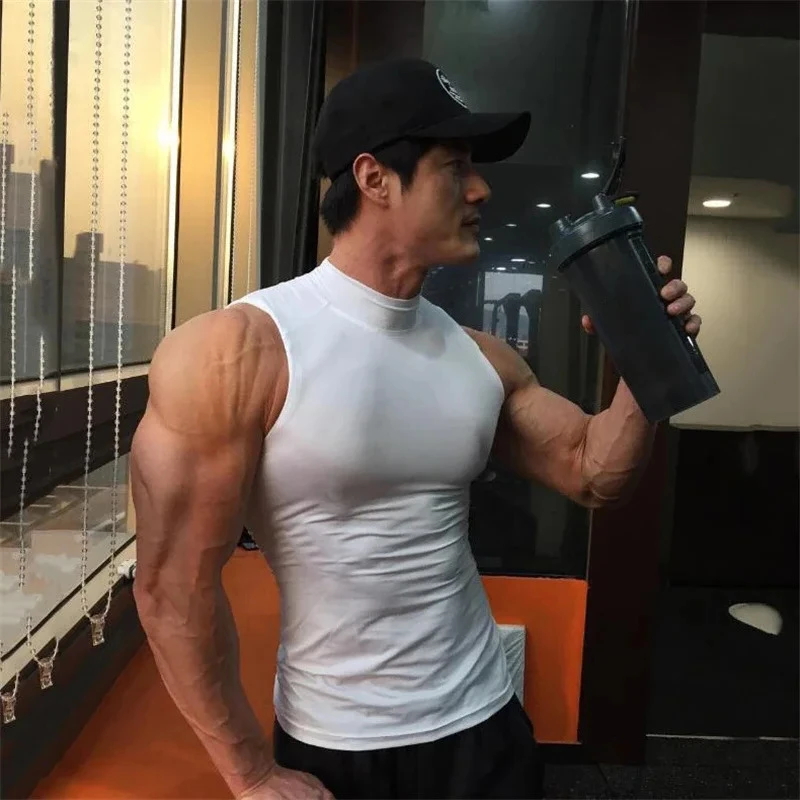 

Compression Shirt Mens Running Vests Summer Quick Dry Tight Clothing Gym Workout Tank Tops Fitness Sports Sleeveless T-Shirt