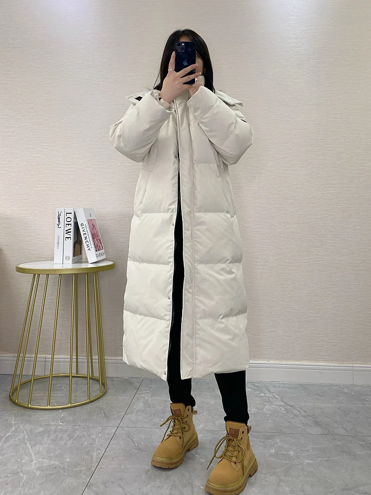 2023 Winter Women 90% White Duck Down Coat Thick X-Long Puffer Jacket Large Size Loose Warm Overcoat Female Hooded Parkas