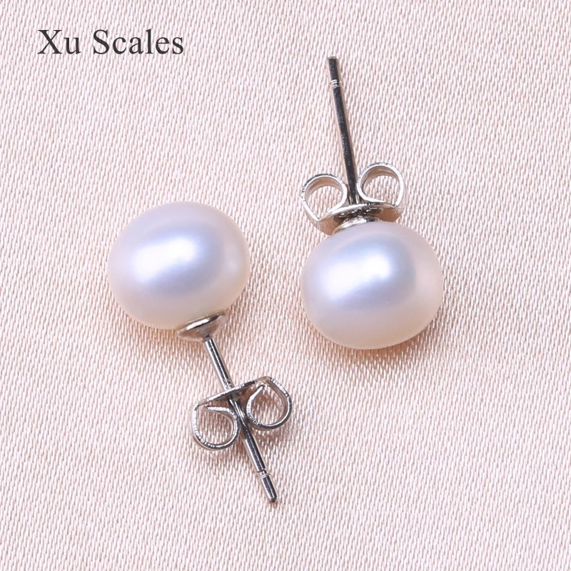 Natural Fresh Water Flat Round Bright Pearl Earrings s925 Sterling Silver Fashion Temperament  All-match Jewelry For Women