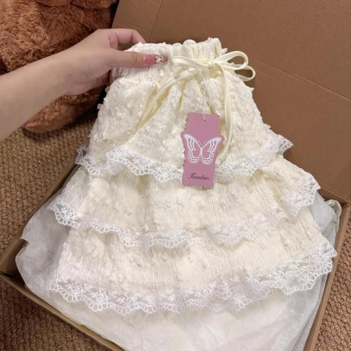 

Sweet Lace Ruffle Mini Skirt Women High Waist Elastic Waistband Puff Short Skirt Soft Layered Pleated Skirt Cute Summer Style