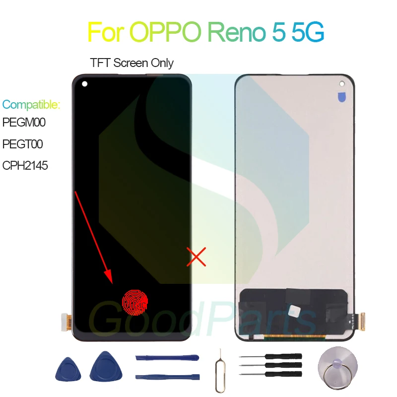 For OPPO Reno 5 5G Screen Display Replacement 2400*1080 PEGM00, PEGT00, CPH2145 Reno 5 5G LCD Touch Digitizer Assembly