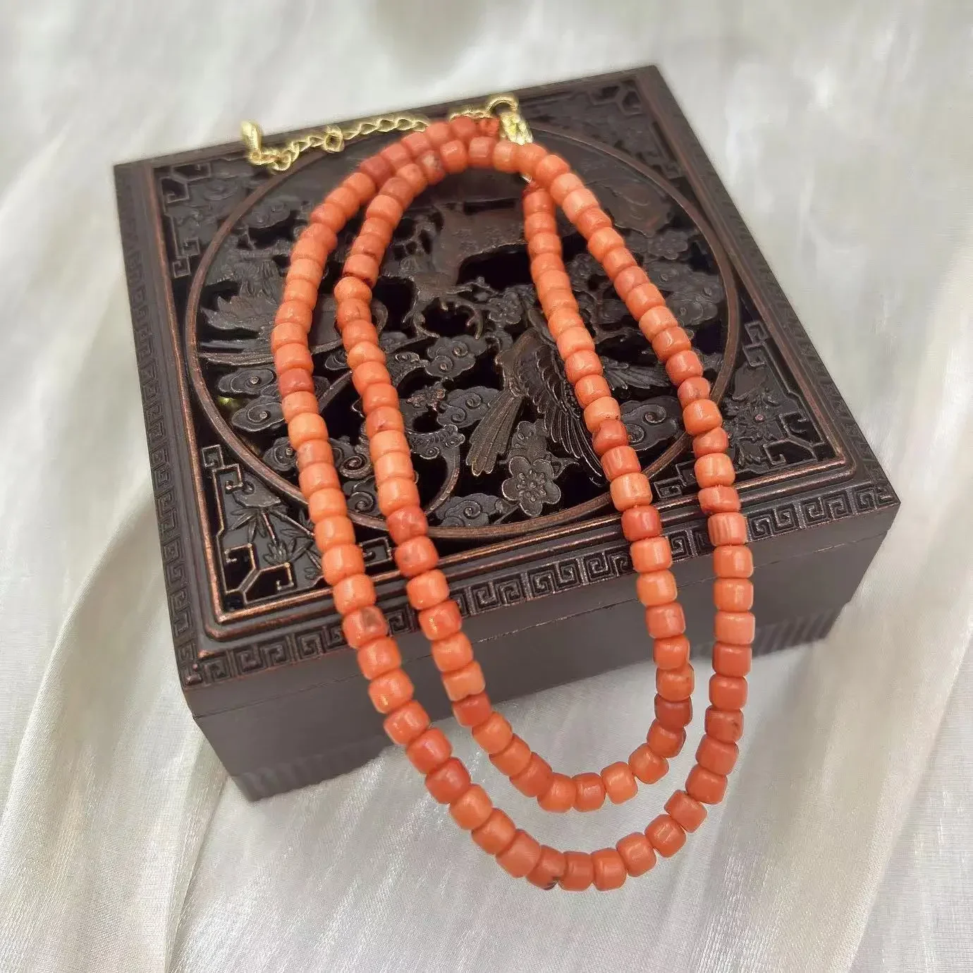 3x4mm Vintage Elegant Natural Sea Bamboo Column Orange Coral Halloween Gift Jewelry Short Collar Necklace 17inch