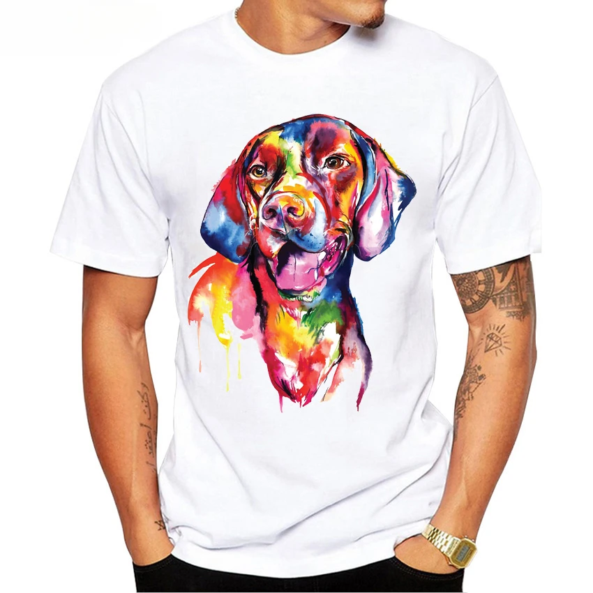 Watercolor Art Dog Print T-Shirt Boy Casual Tops Funny Design White New Summer Men Short Sleeve  Hungarian Vizsla Dog t shirts