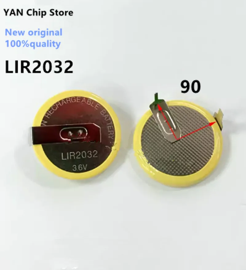 10PCS 100% New original LIR2032 3.6V with 90 degree solder legs