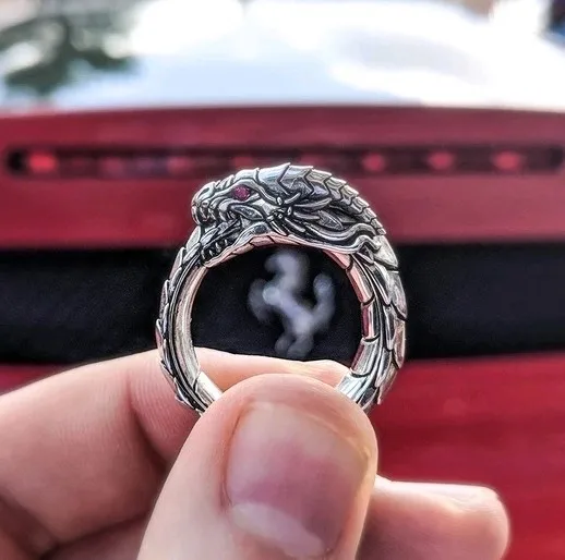 Anillo de mitología nórdica Dragon Nidhogg, amuleto de viento nacional, anillo de autodefensa Edc al aire libre, 1 unidad