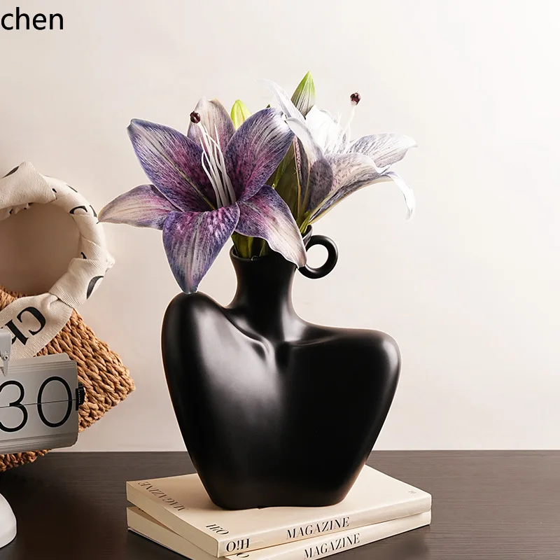 YFY Wabi-sabi style ceramic vase, high-end decorative item for home living room, flower arrangement vessel