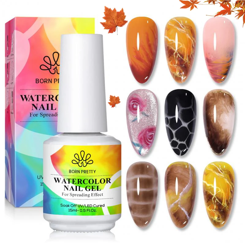 BORN PRETTY 15ml Autumn Nail Blossoming Gel Spreading Effect Watercolor Flower Gel Easy to Apply for Nail Art Manicure Pedicure