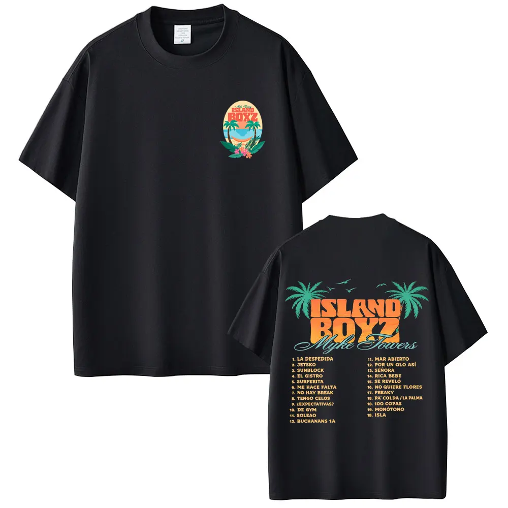 

Rapper Myke Towers Island Boyz Album Graphic T-shirt Men Women Fashion Hip Hop Oversized T Shirts Men's Summer Cotton T-shirts