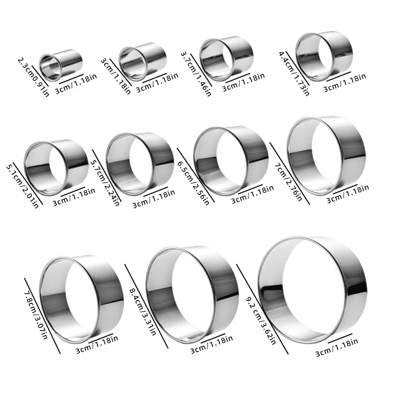 Cookie Cutter Set 11/12Pcs Rolled Edge Round Food Grade Stainless Steel Mousse Ring Mold for Cake Mousse Donut Fondant Baking