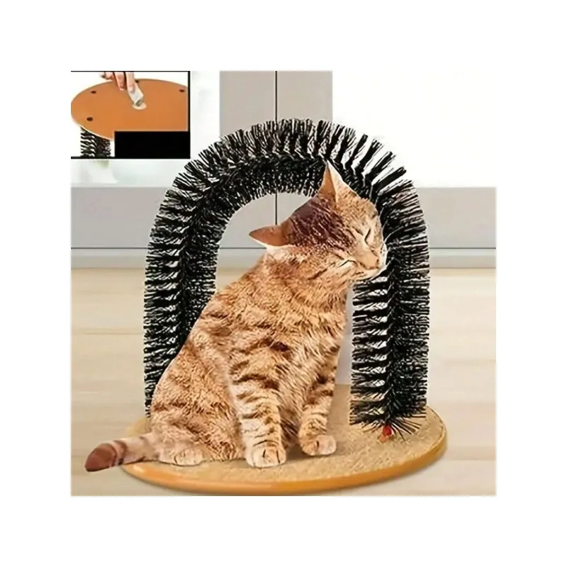 1pc,Cat Arch Tickle Toy With Scratching Board Base - Durable Bristle Material, Fur Grooming And Claw Grinding