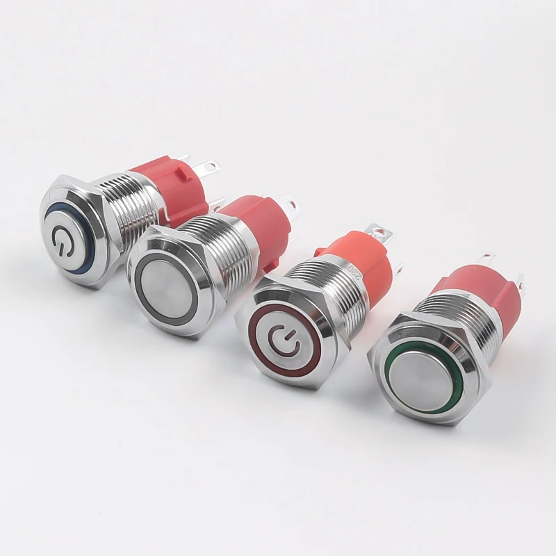 10A Current Metal Push Button Switch 16MM Latching Momentary 1NO 4pin Flat/High Head With LED Power Switch