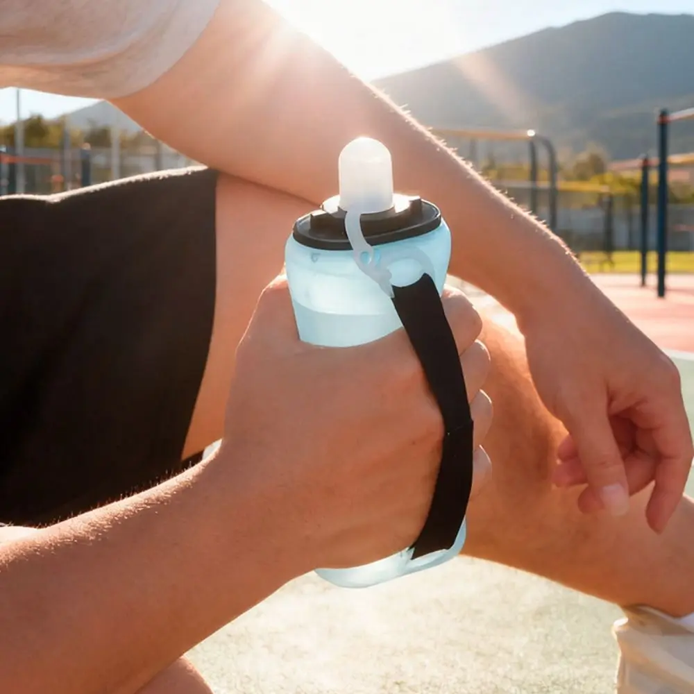 Handheld Collapsible Cycling Bottle Silicone 350ml Capacity Hydration Bottle Wide Mouth Soft Flask Cycling