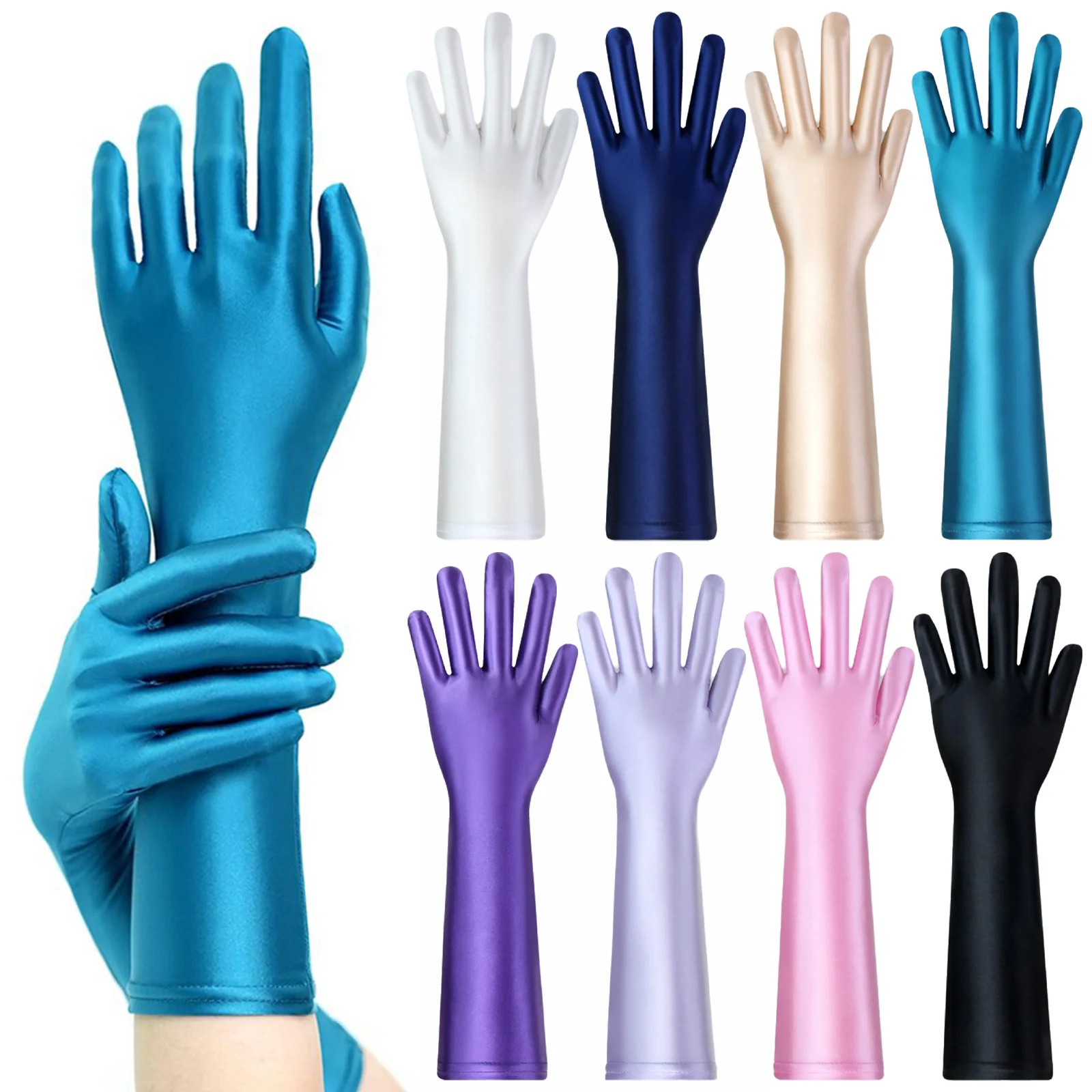 Gants en Satin brillant à l'huile, doigts connectés, Sexy, haute élasticité, Ultra longs, pour carnaval, jeu de rôle, Clubwear, robe