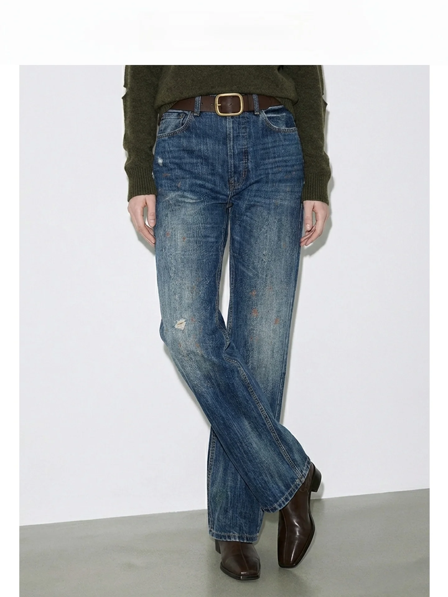 

Женские джинсы с эффектом ретро-окрашивания, с высокой талией, прямого кроя, в американском уличном стиле, весенняя новинка