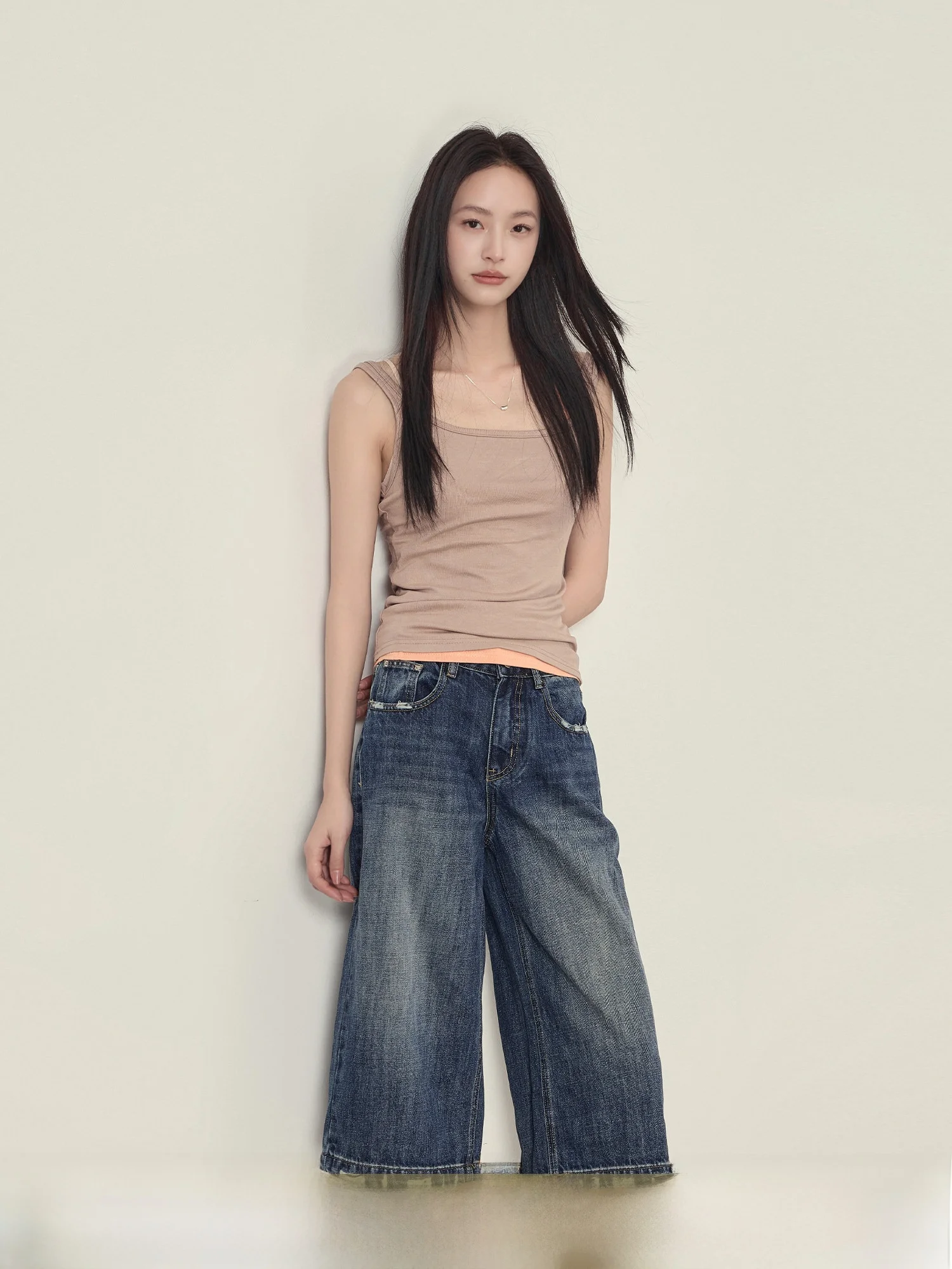 

Rise of the Small American Retro Blue Denim Jeans Slim Straight Summer Seven-Quarter Length Women's Casual High Waist Cotton