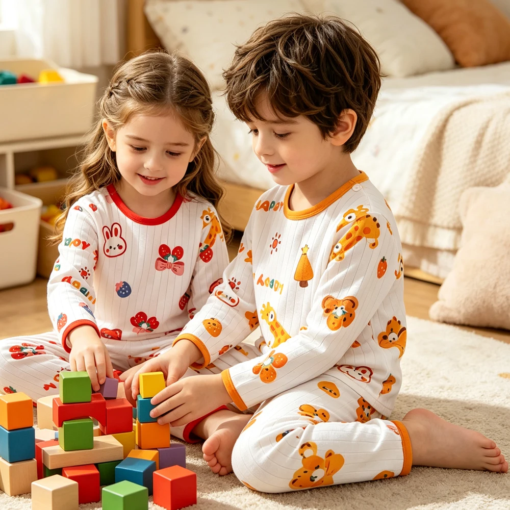 2PCS/Set Boys Pajamas Pants Sets 2 to 12 Years Teen Girl Pijamas Cotton Autumn Winter Kids Pyjamas Long Sleeve Sleeping Clothes