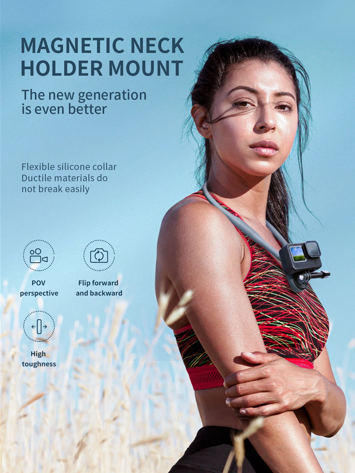 Telesin silicone pescoço suporte magnético montagem para gopro hero 13 12 11 10 9 8 7 6 insta360 dji