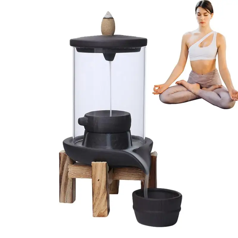 Aromatherapy Waterfall Turn of Fate Incense Waterfall Stand with Windshield Aromatherapy Home Decor Ceramic Incense Cones