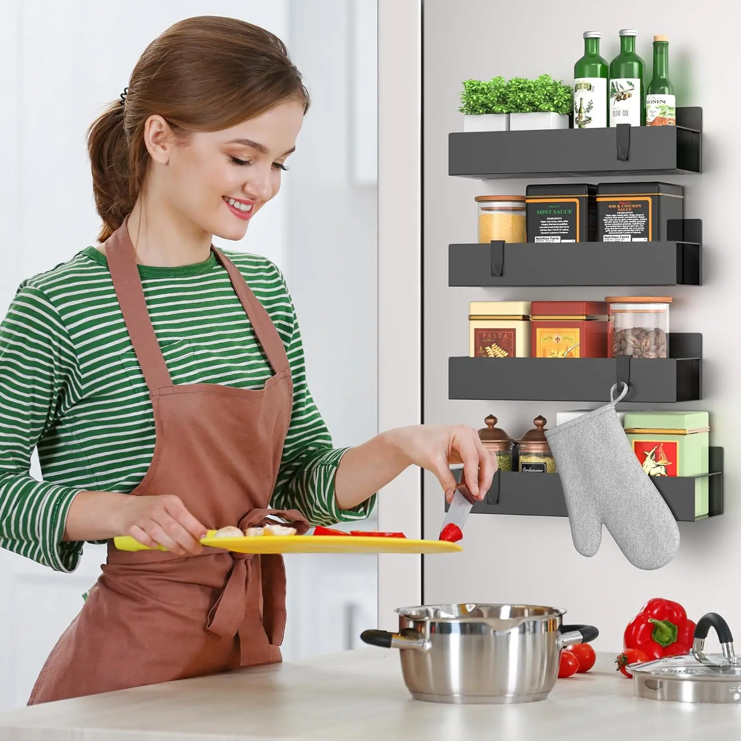 Magnetic Spice Rack Organizer Storage for Refrigerator and Oven Fridge Organizers and Shelf