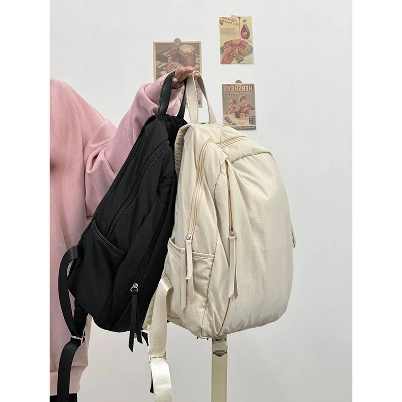 Casual Nylon Backpack For Women Men Large Capacity Solid Color Travel Bags Canvas Laptop Knapsack Unisex School Book Bag