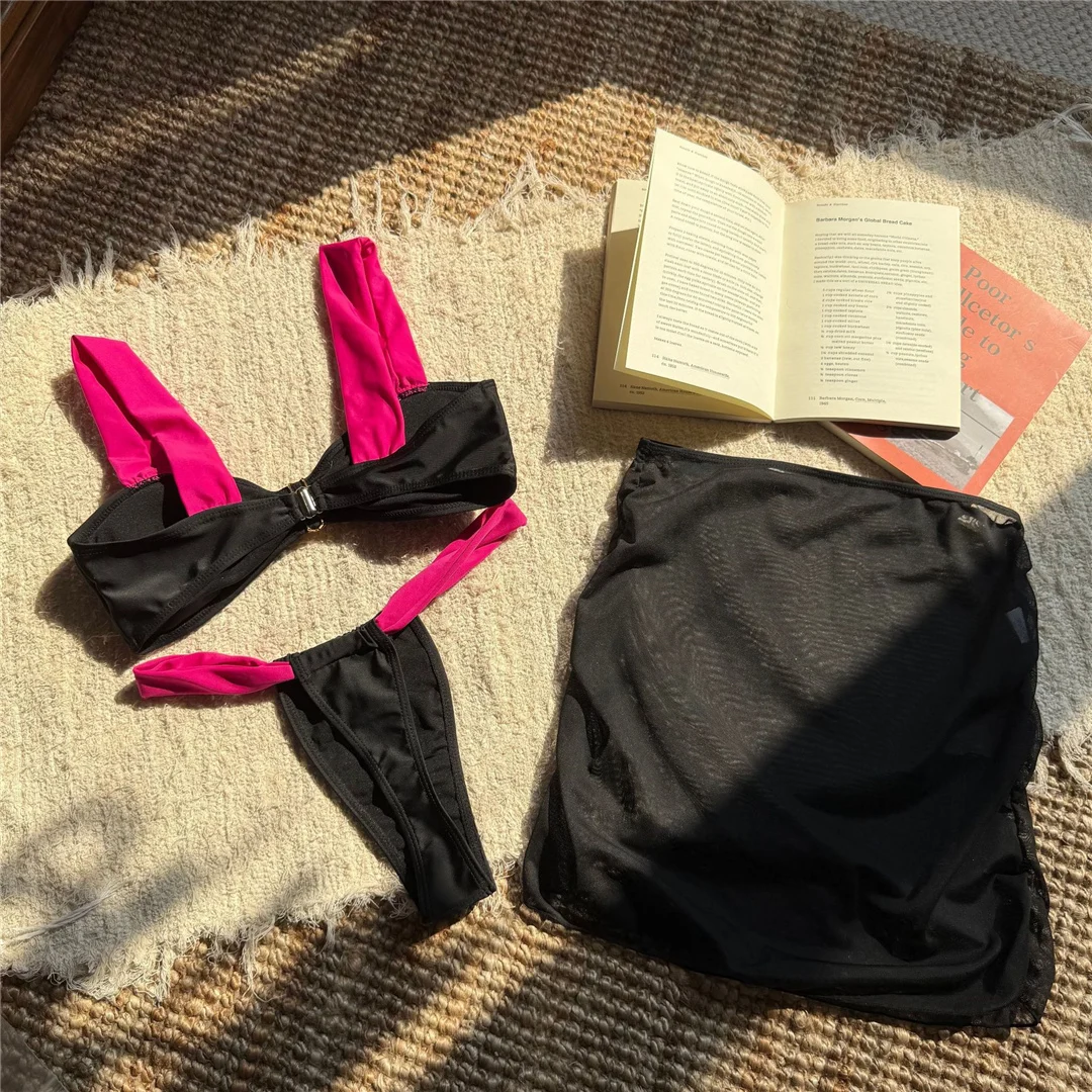 Mit Rock-Spleiß, hoch geschnittenem Bikini, Damen-Badebekleidung, dreiteiliger Bikini-Set, Badeanzug, Badebekleidung, Schwimmbekleidung V6582 – Detail 20