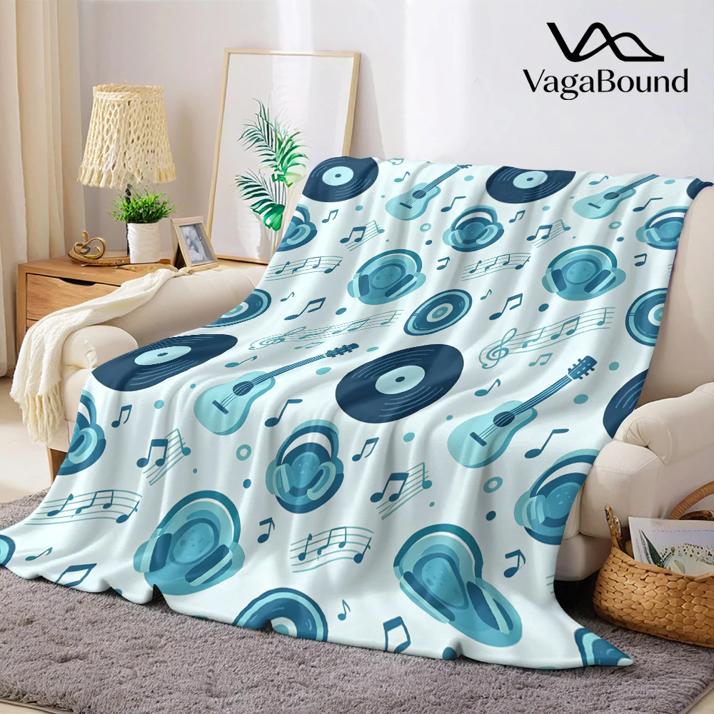 Music Vinyl Records Guitar Flannel Blanket Warm Soft Halloween Christmas All-Season Couch Decorative Cozy Warm Gift