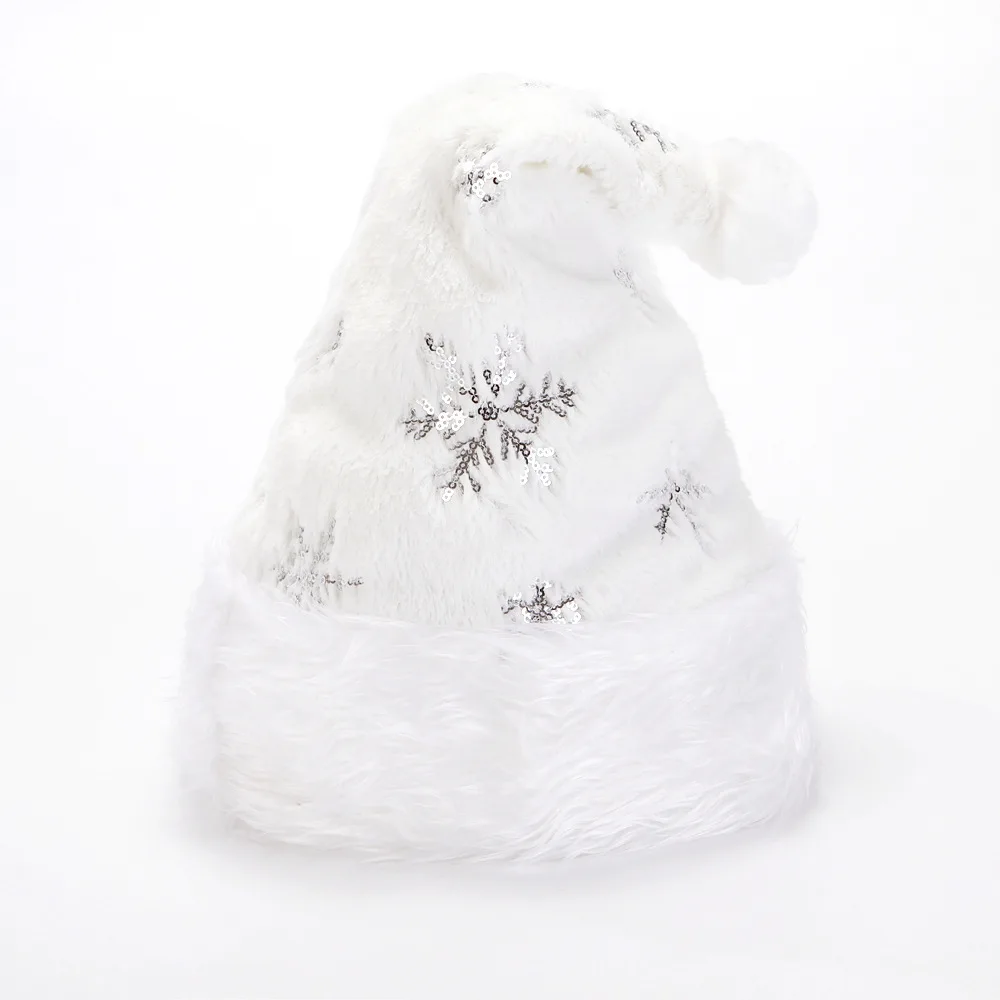 2025 NUOVO 32*40 cm Bianco Peluche Cappello Di Natale Oro Argento Perline Ricamato Cappello Di Natale Per Adulti Vacanza Decorazioni Per La Casa