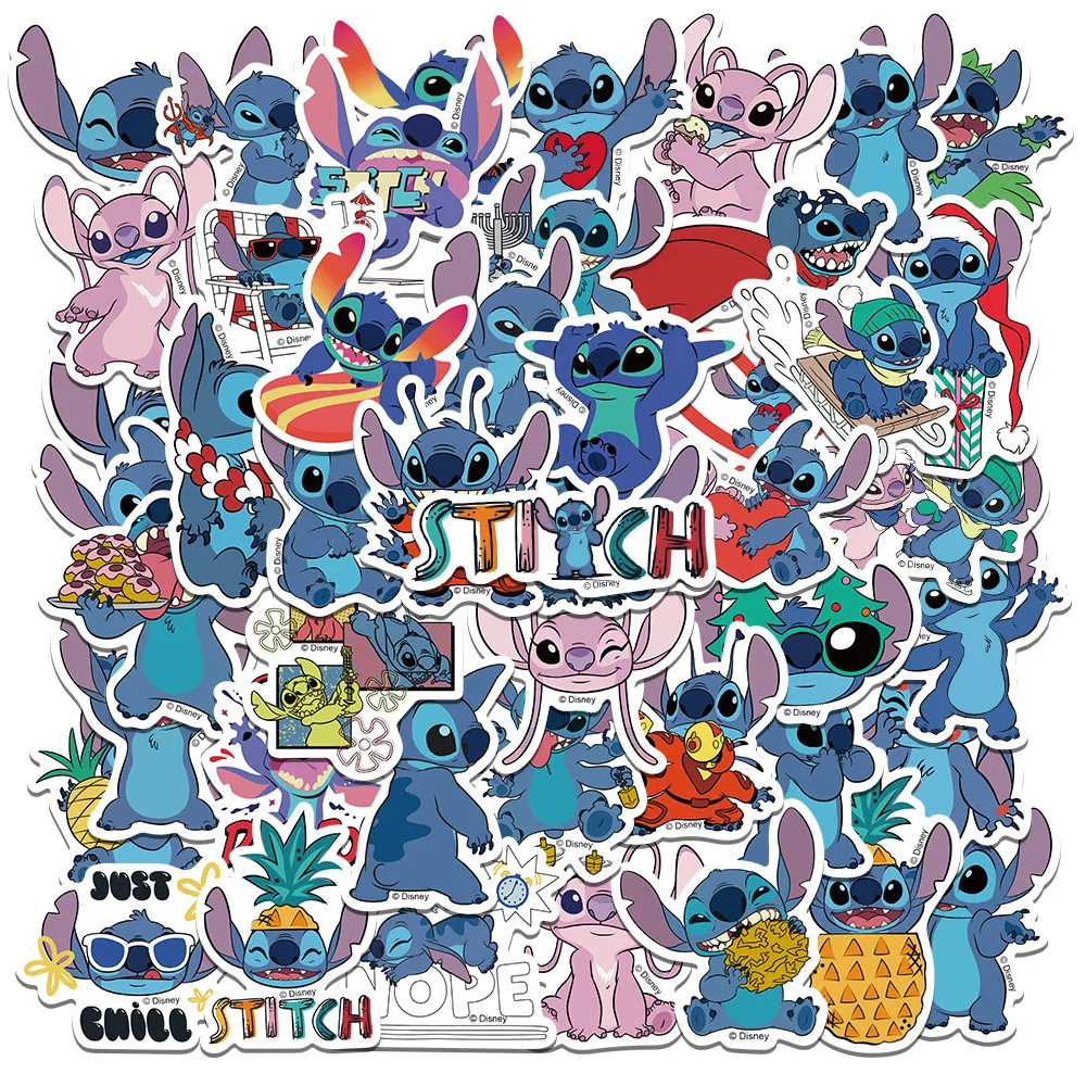 50 pegatinas de dibujos animados de Lilo & Stitch, calcomanías kawaii, juguete para niños, decoración para portátil, maleta, cuaderno