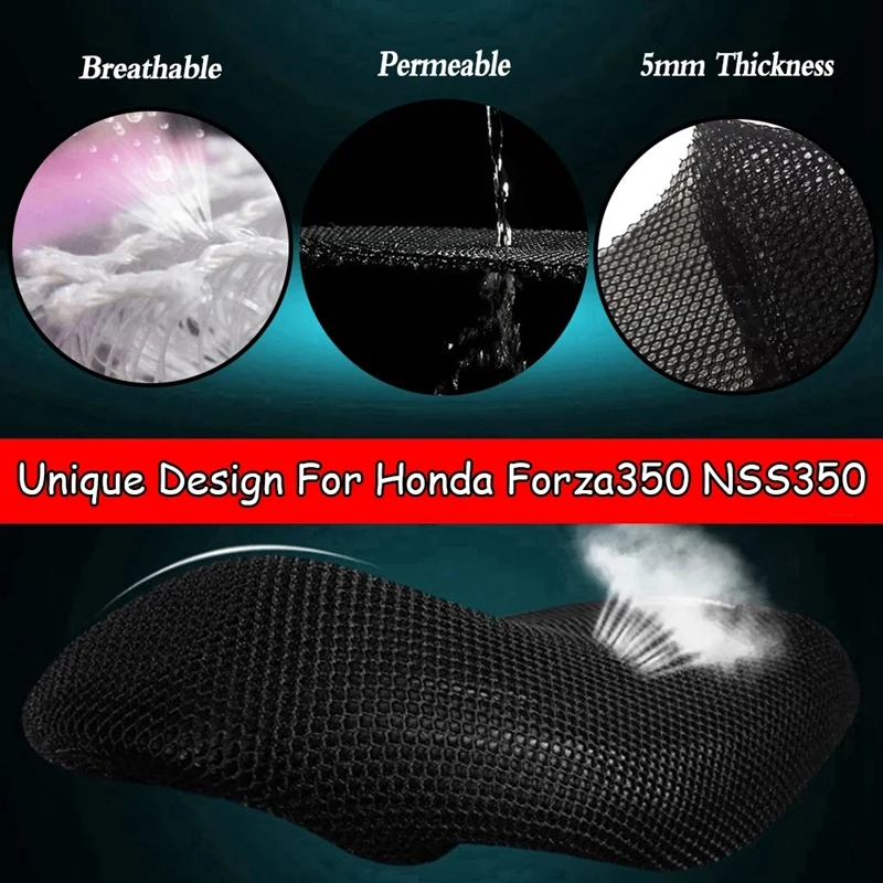 Motocicleta 3D Mesh Net Rear Seat Cover, Capa de Almofada, Acessórios para Honda Forza NSS 350