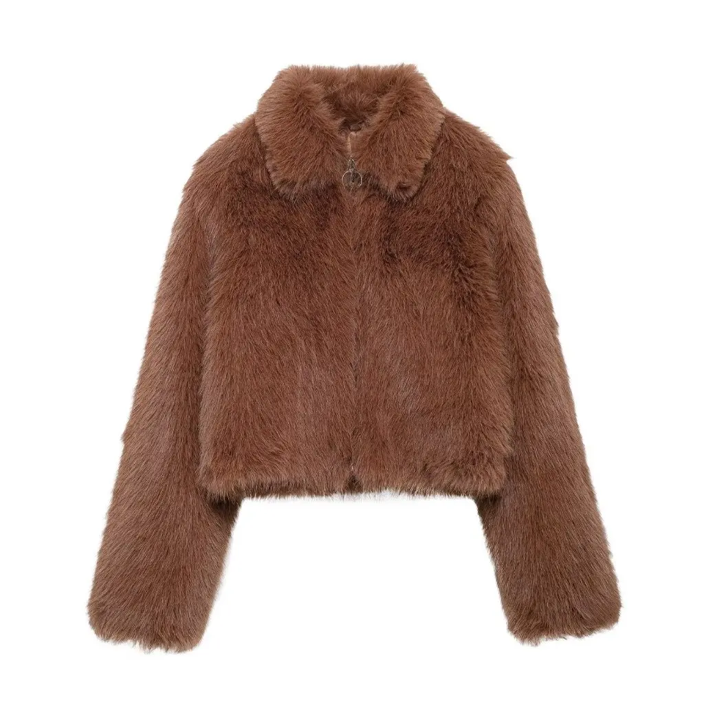 겨울 패션 여성용 라펠 인조 모피 코트 긴 소매 지퍼 디자인 크로스 보더 D61966