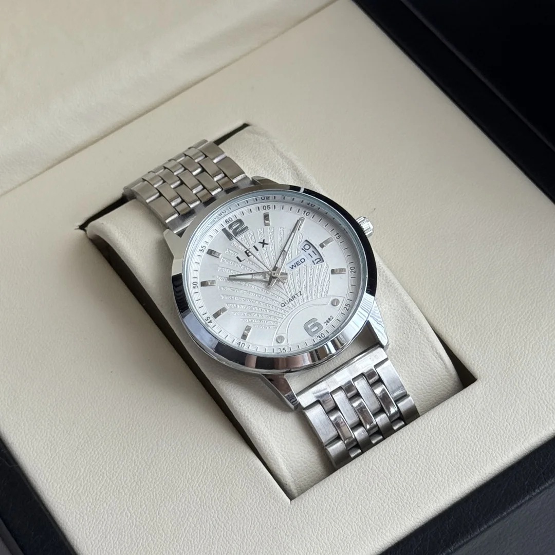 

Усовершенствованные мужские часы из нержавеющей стали с календарем в деловом стиле, кварцевые наручные часы, роскошные часы, подарки Relogios Masculino