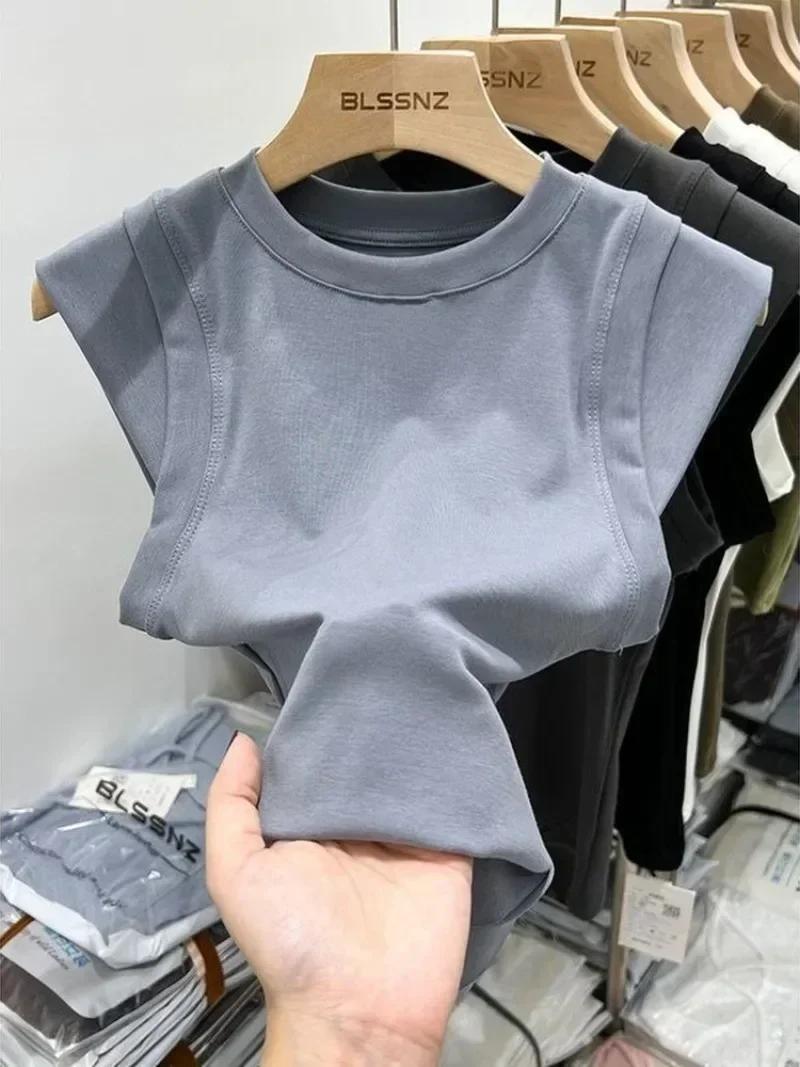 Camisole Vest for Women Cotton Round Neck Colourful Basic Sleeveless Undershirt Tops Tees with Coverage for Side Cleavage