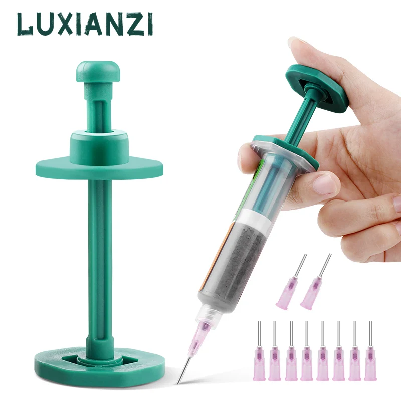 

LUXIANZI Plastic Push Rod Welding Flux Syringe Kits ​For Rosin Solder Flux Paste green Oil General booster +10pcs Needles Tool