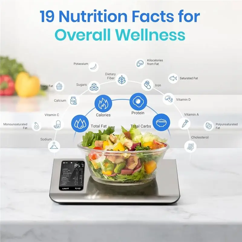 T21C Smart Food Kitchen Scale With Digital Grams, Calorie, Macro Tracker, Free App Featuring 19 Nutrient Calculations