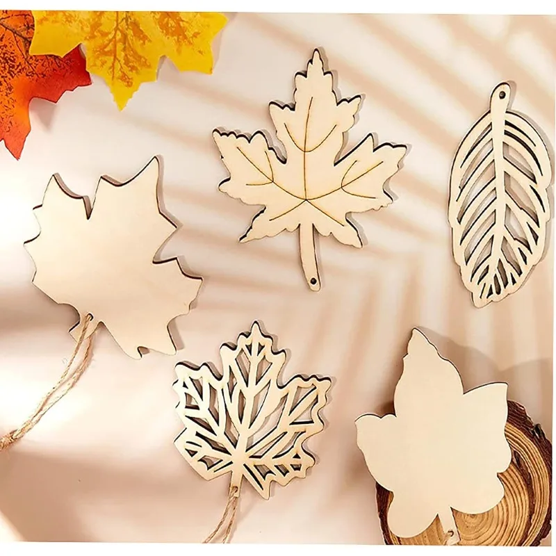 10PCS Unfinished Wood Cutouts Maple Leaves Wooden Crafts Fall Leaves Shape Crafts Autumn Leaf for DIY Craft Tags Thanksgiving