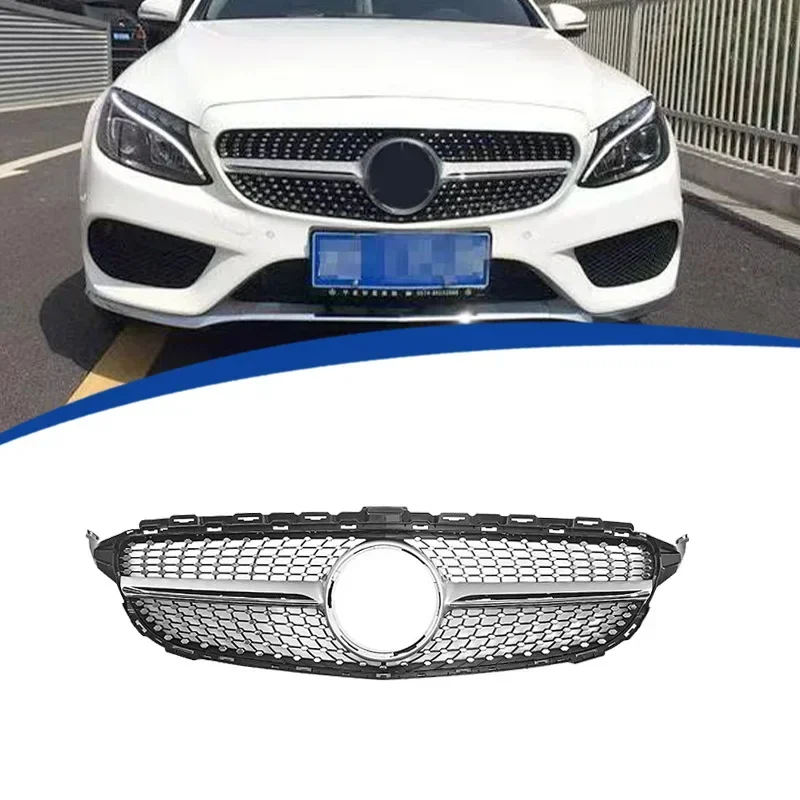 New！ Front Bumper Grille Racing Grill Diamond w/o camera For Mercedes Benz C W205 C205 S205 2014-2018 C180 C200 C250 C260 C300 M