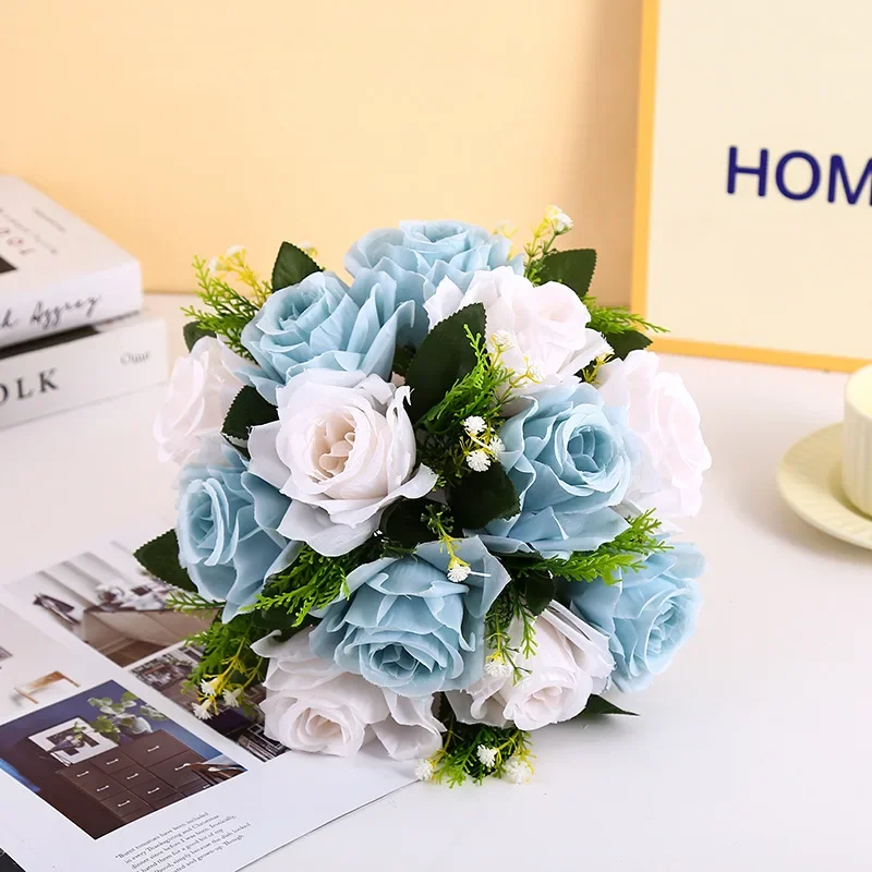 

1PC Artificial Flowers Ball, Faux Flowers with Plastic Green Base, Silk Cloth Table Centerpieces for Wedding Decor, Party, Road