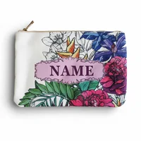 Graceful Customizable Name Women's Canvas Clutch Makeup Bag Purse Party Weekend Vacation Travel Cosmetic Bag Mobile Pouch Wallet