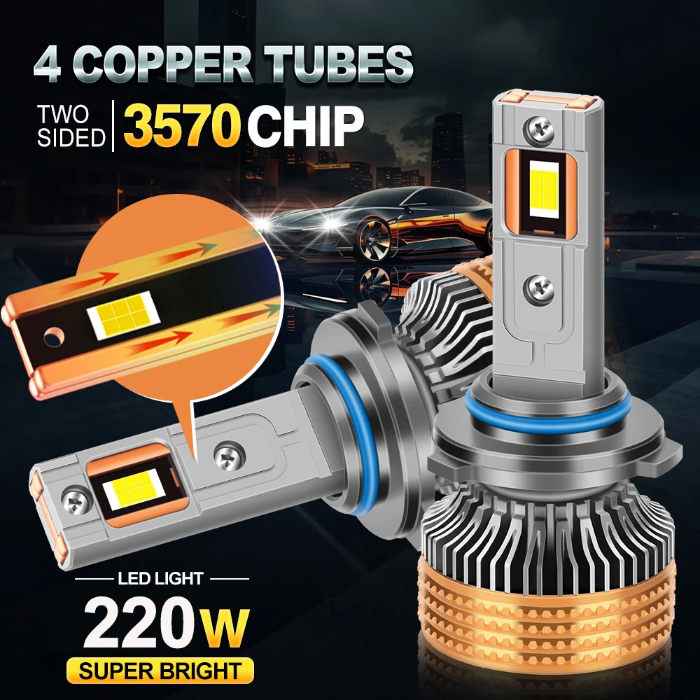 

2PCS Car Headlight Bulbs 9005 HB3 9006 Super Brightness 6000K White Headlamp Turbo Cooling Fan 4 Copper Tube Auto Light 20000LM