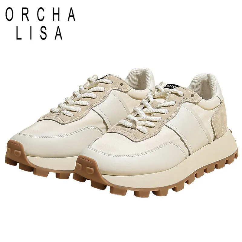 ORCHA LISA Brand Women's Sneakers Round Toe Platform Lace Up Mixed Color Breathable Mesh Soft EVA Leisure Female Sports Shoes 40